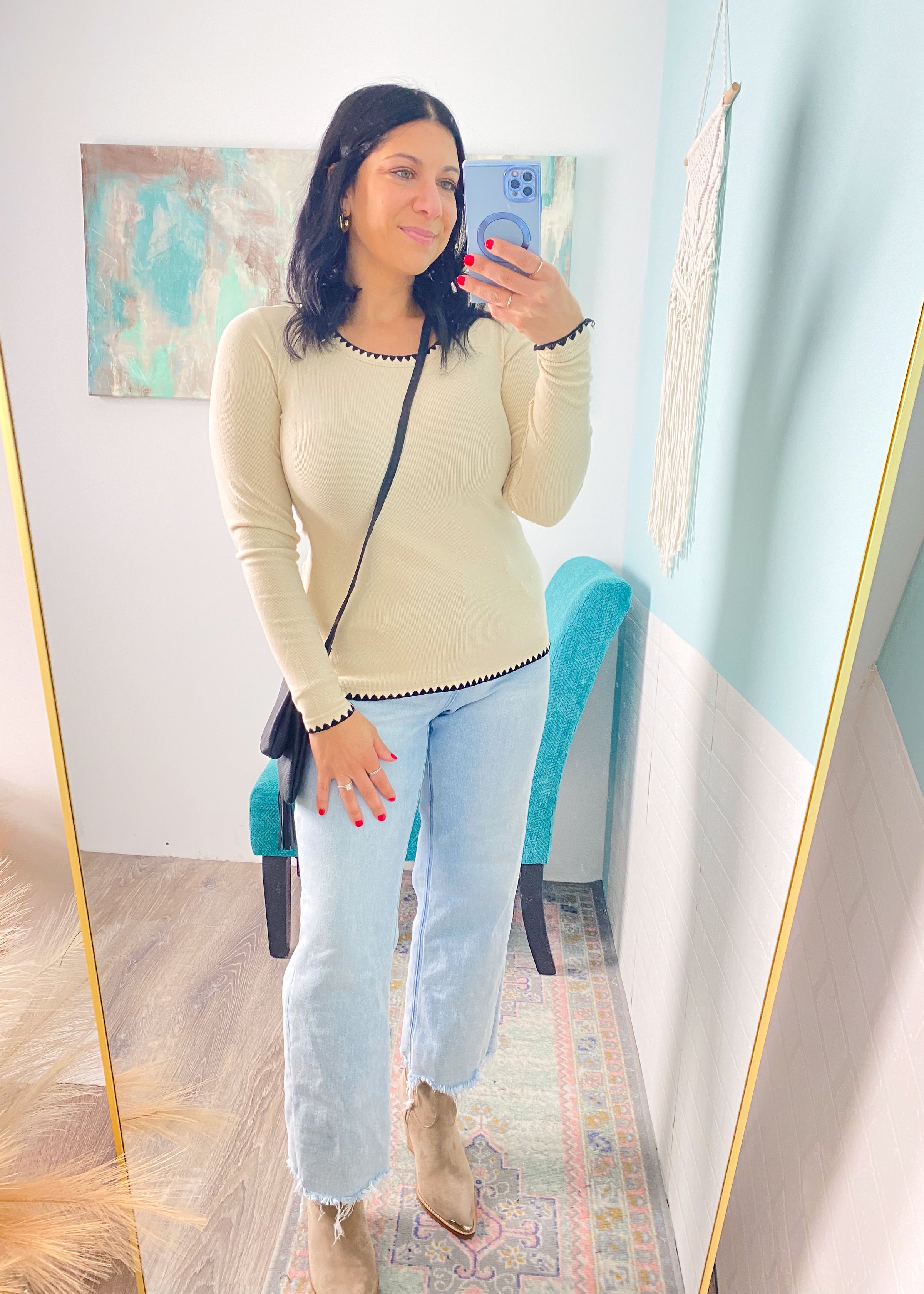 'Easy Does It' Oatmeal Soft Knit with Stitch Trims