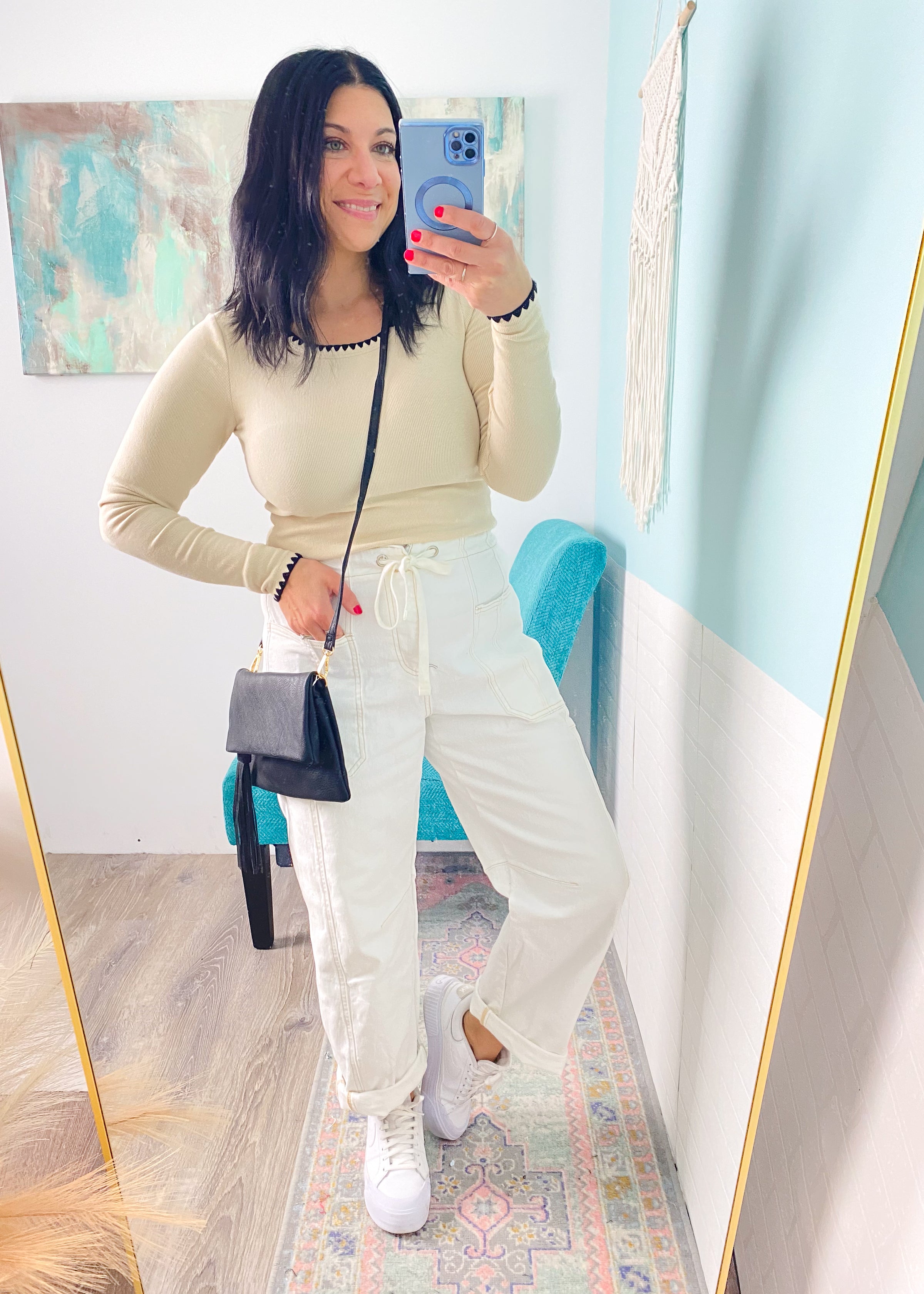 'Easy Does It' Oatmeal Soft Knit with Stitch Trims