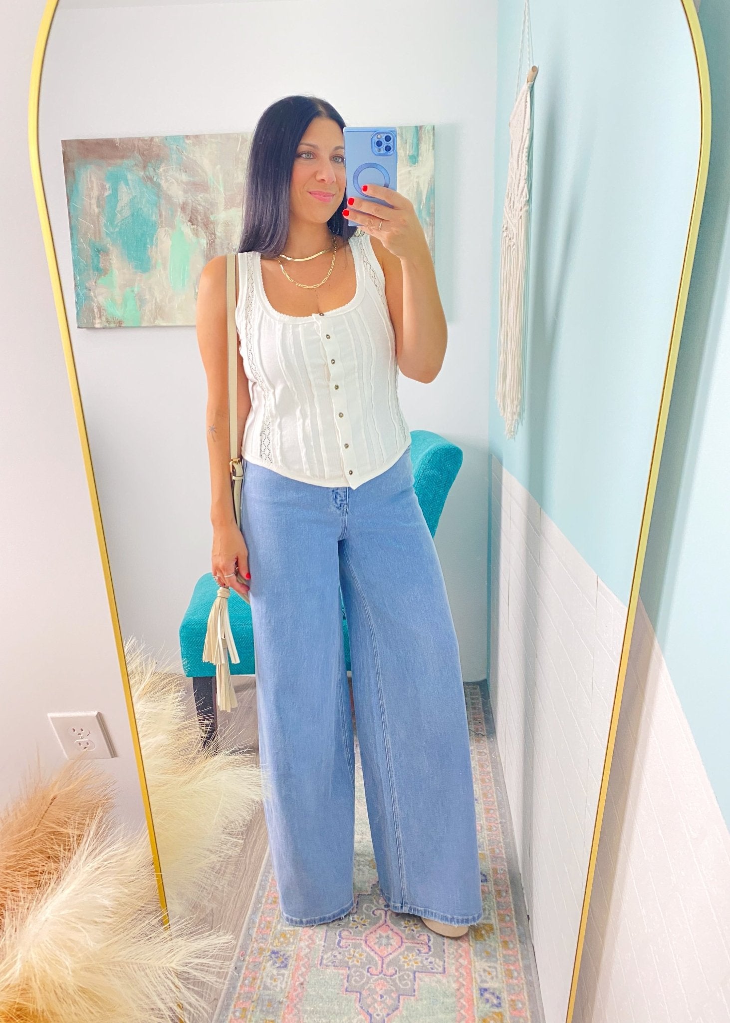 'Salt Air' Ivory Corset Style Soft Knit Crochet Trim Tank - Cali Moon Boutique