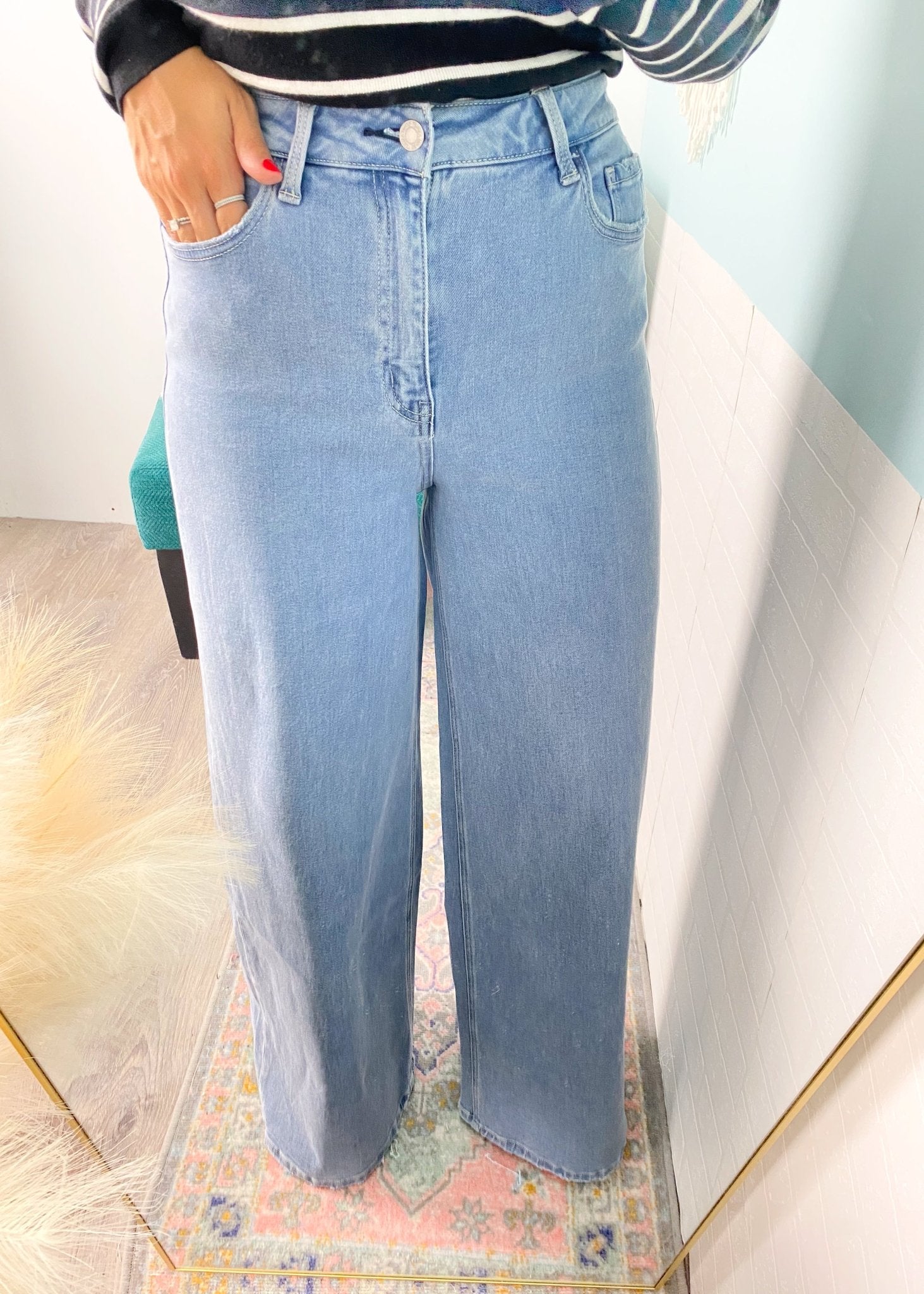 'Bianca' Vervet Super High Rise Palazzo Comfort Stretch Jeans - Cali Moon Boutique