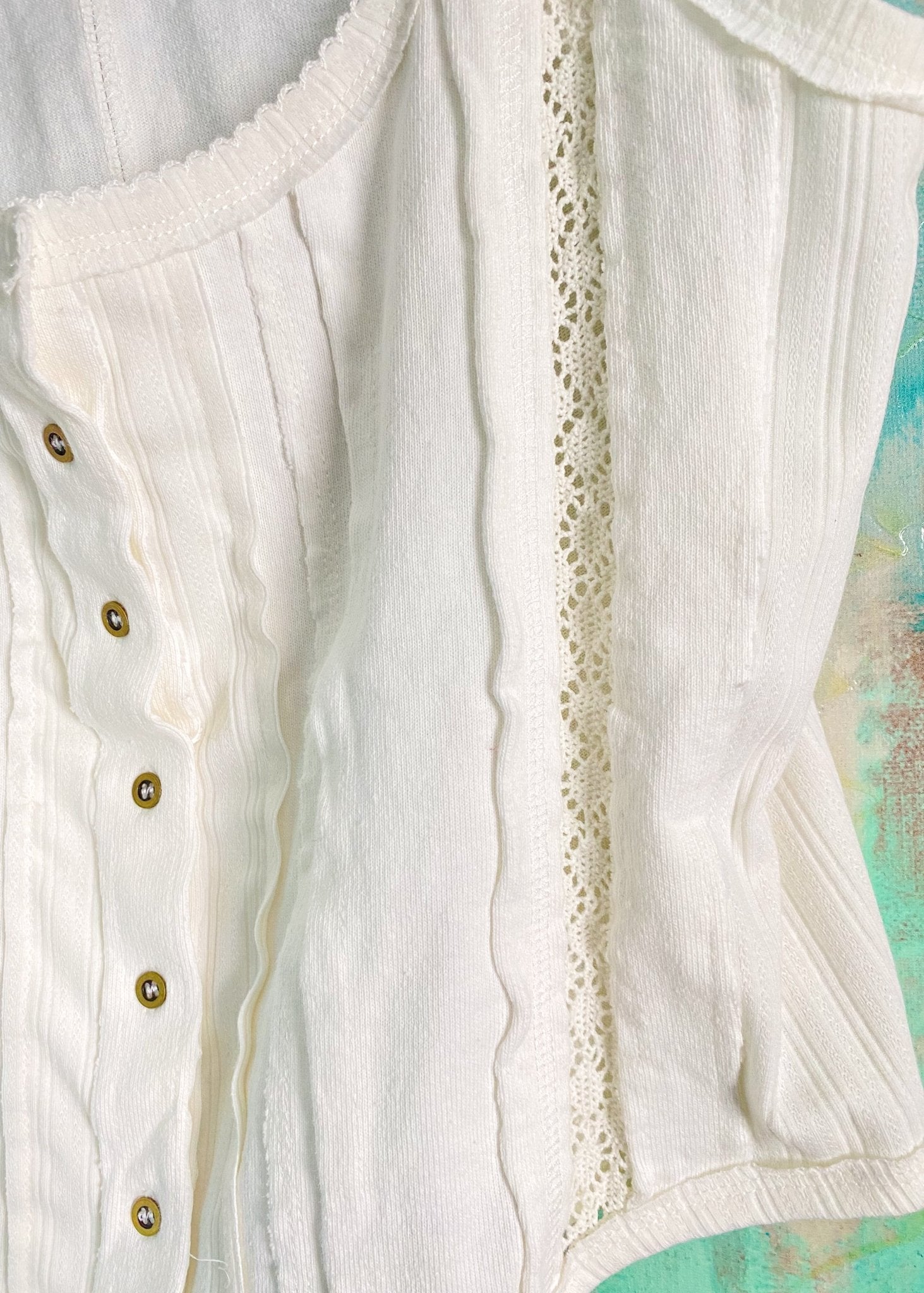 'Salt Air' Ivory Corset Style Soft Knit Crochet Trim Tank - Cali Moon Boutique