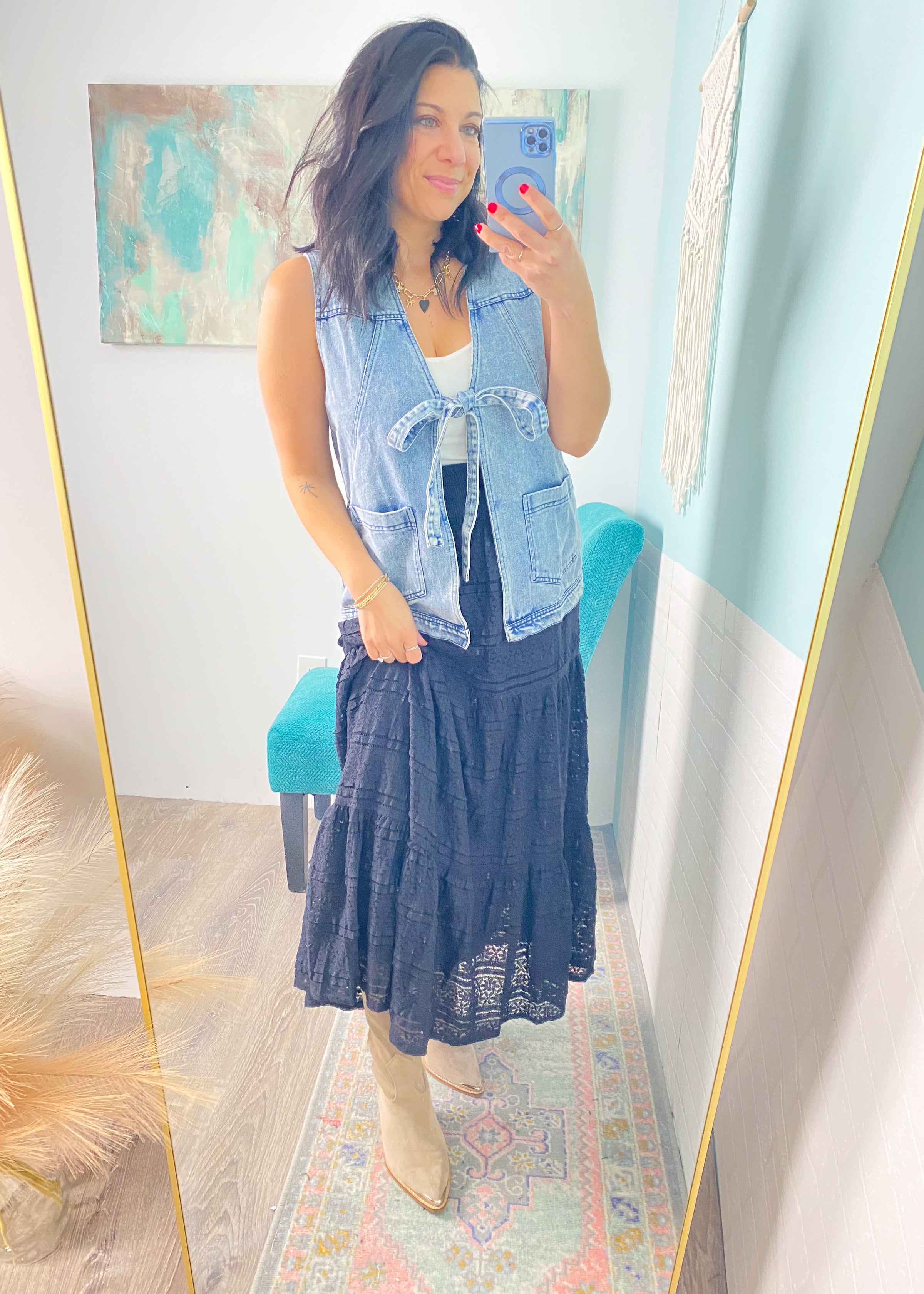 'Austin' Tie Front Denim Vest