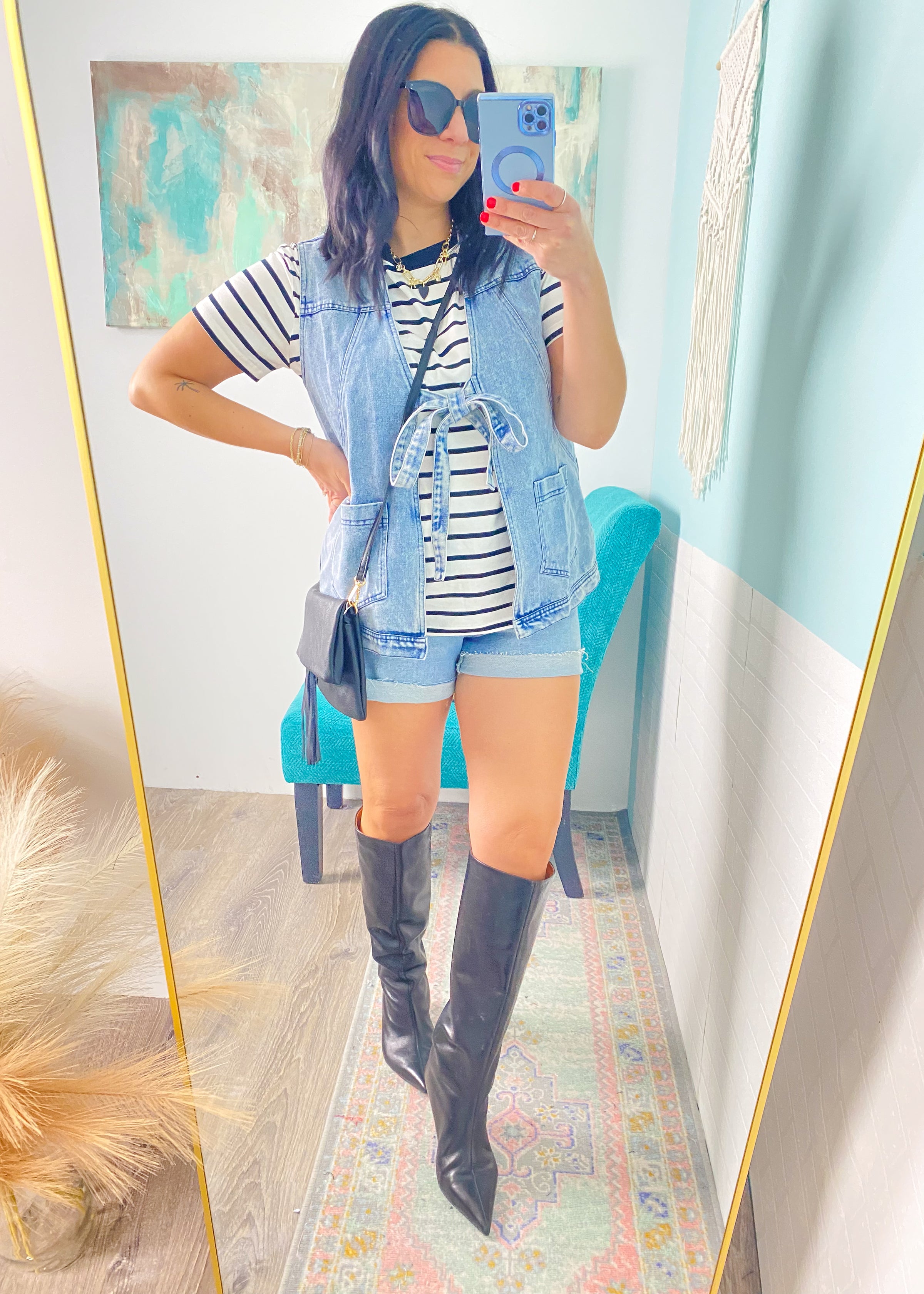 'Austin' Tie Front Denim Vest