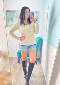 'Easy Does It' Oatmeal Soft Knit with Stitch Trims