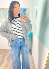 'The Daily Lineup' Black and White Striped Crew Neck Tee