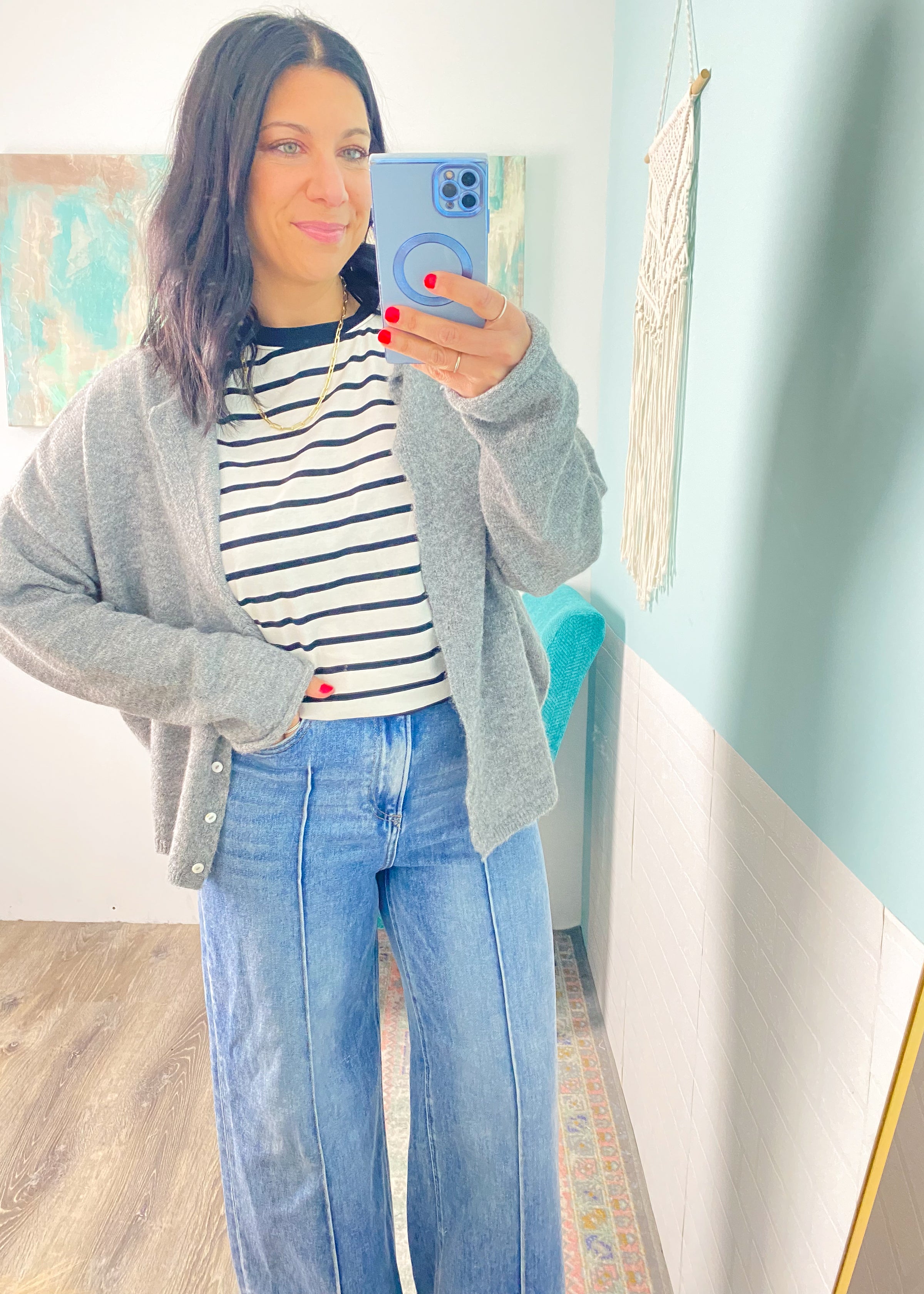 'The Daily Lineup' Black and White Striped Crew Neck Tee