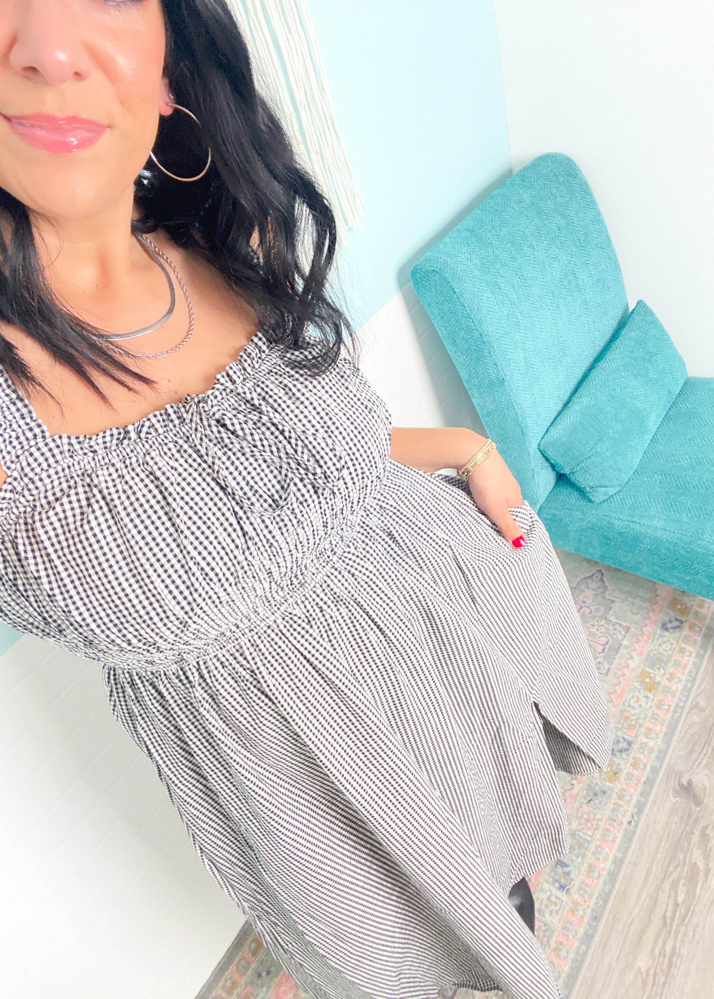 'Check Please' Gingham Print Midi Dress