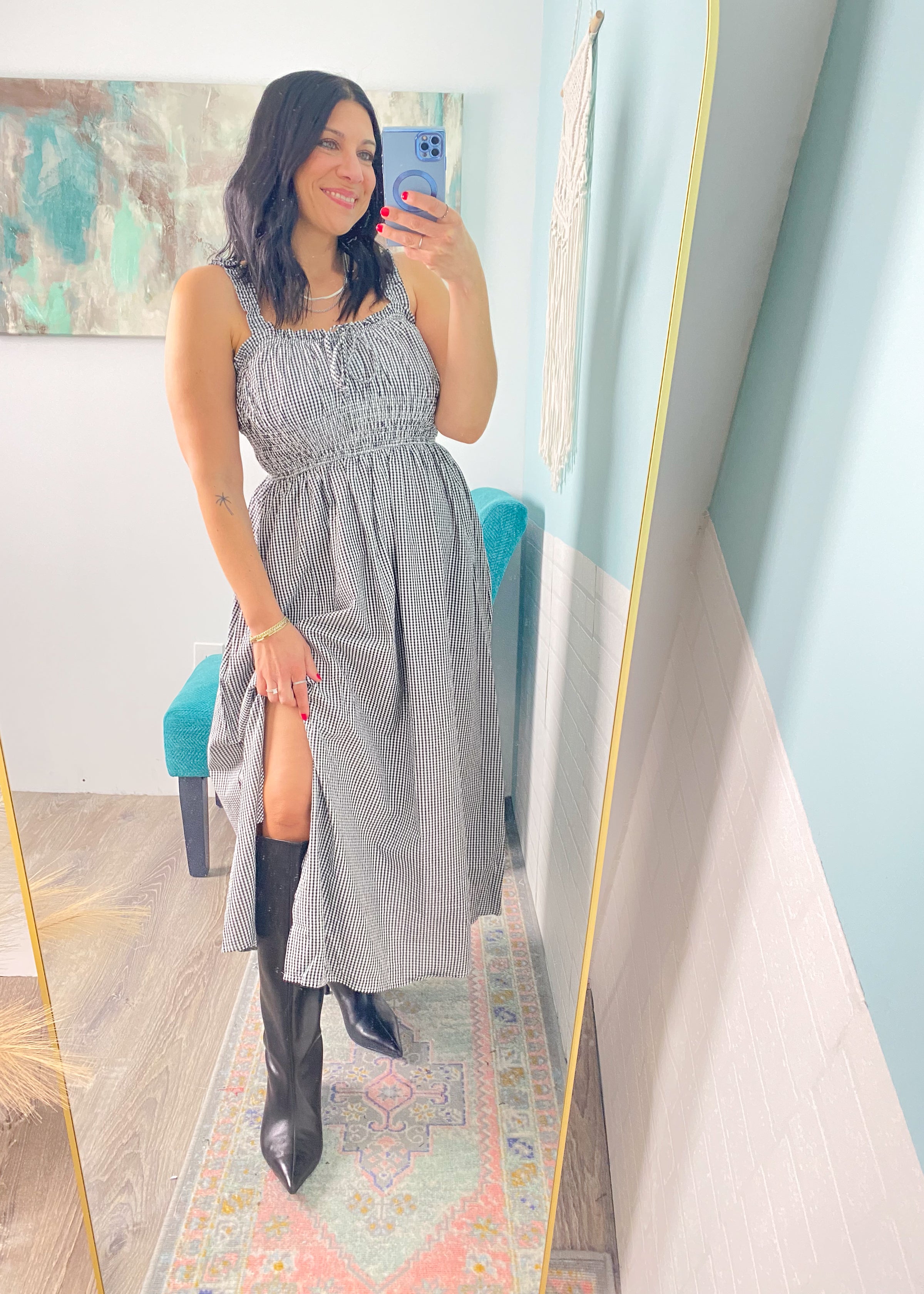 'Check Please' Gingham Print Midi Dress