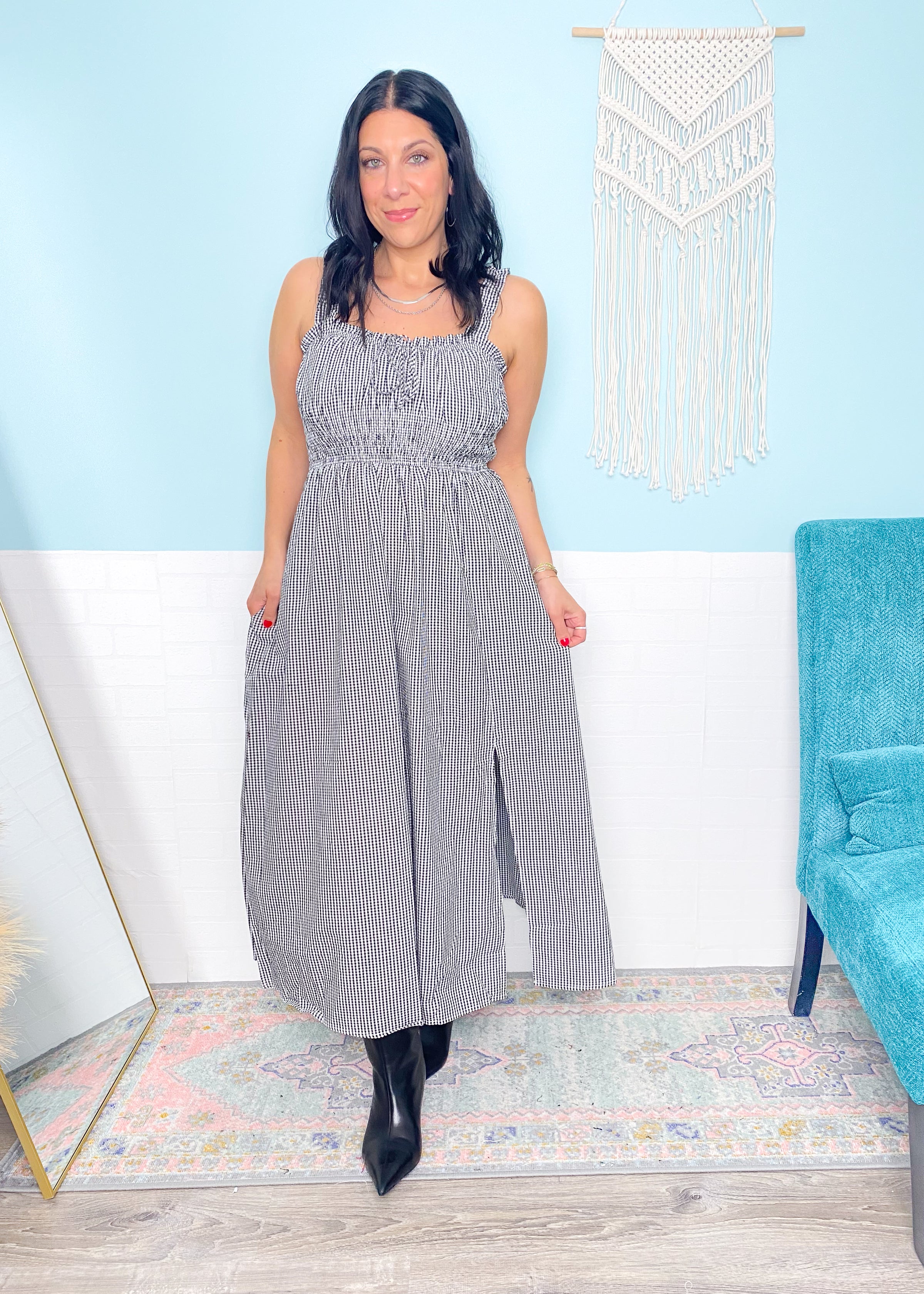 'Check Please' Gingham Print Midi Dress