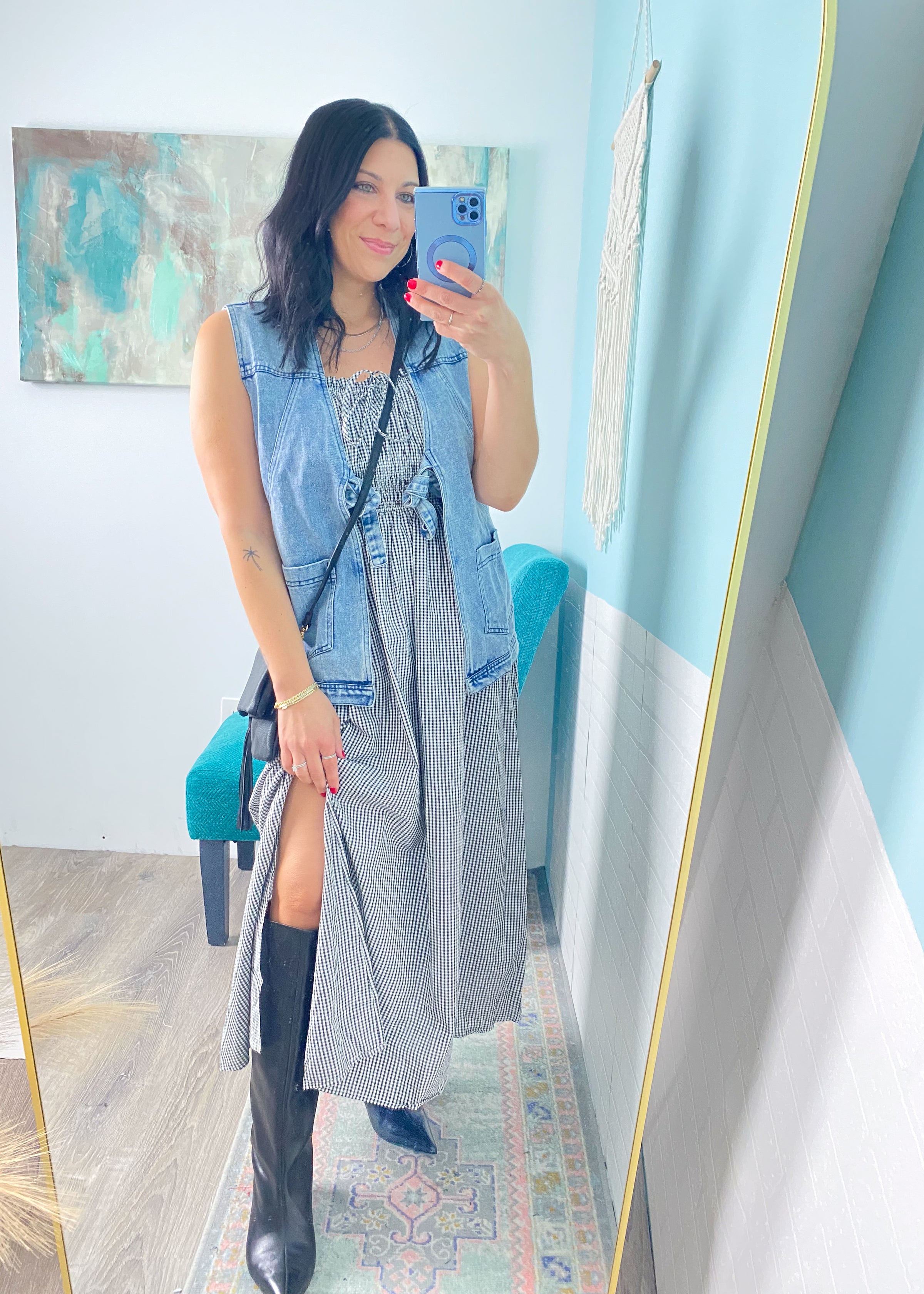 'Check Please' Gingham Print Midi Dress