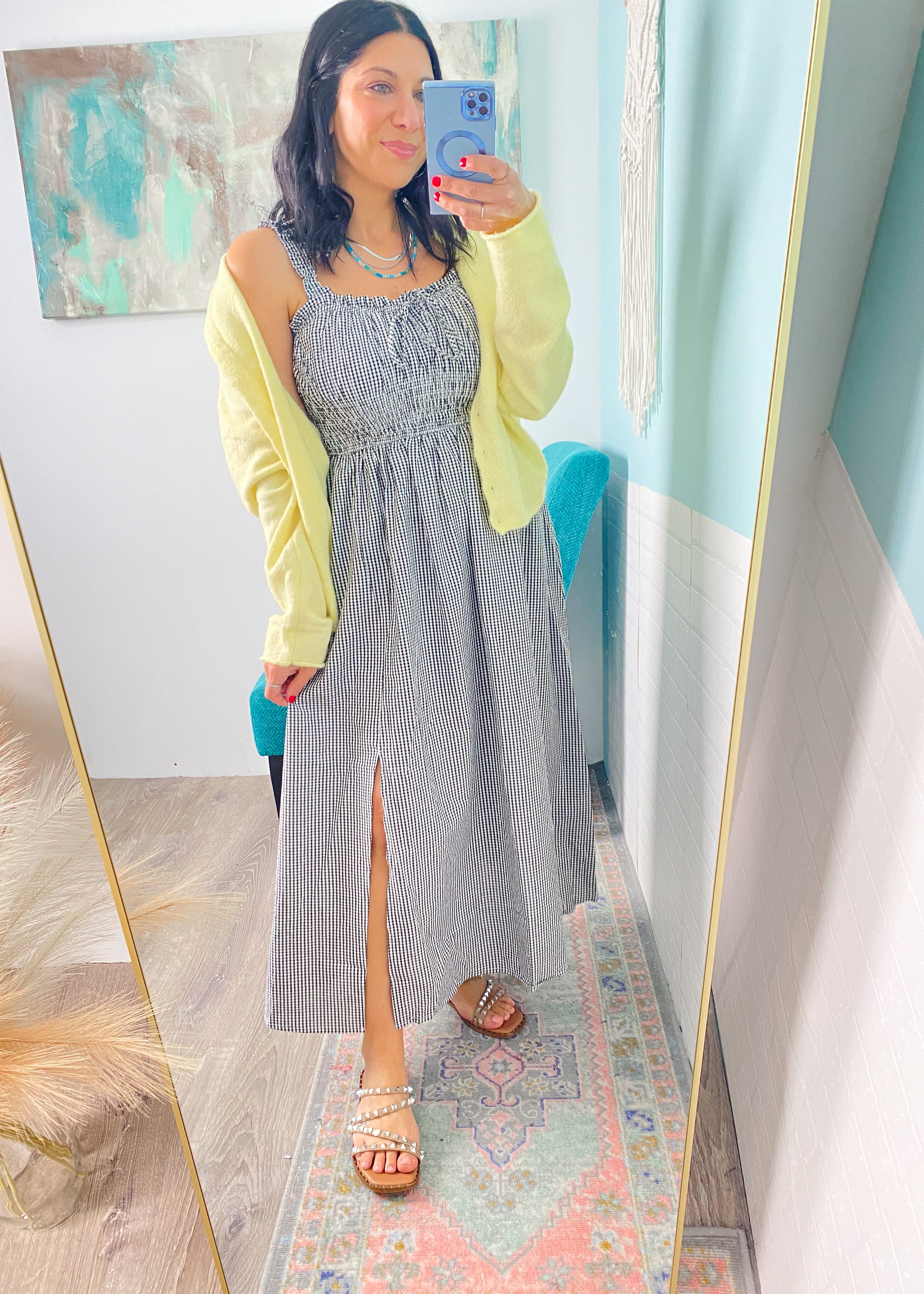 'Check Please' Gingham Print Midi Dress
