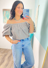 'So Dramatic' Gingham Bubble Sleeve Top