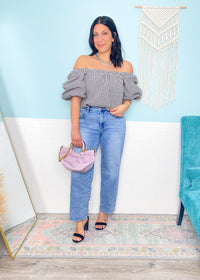 'So Dramatic' Gingham Bubble Sleeve Top