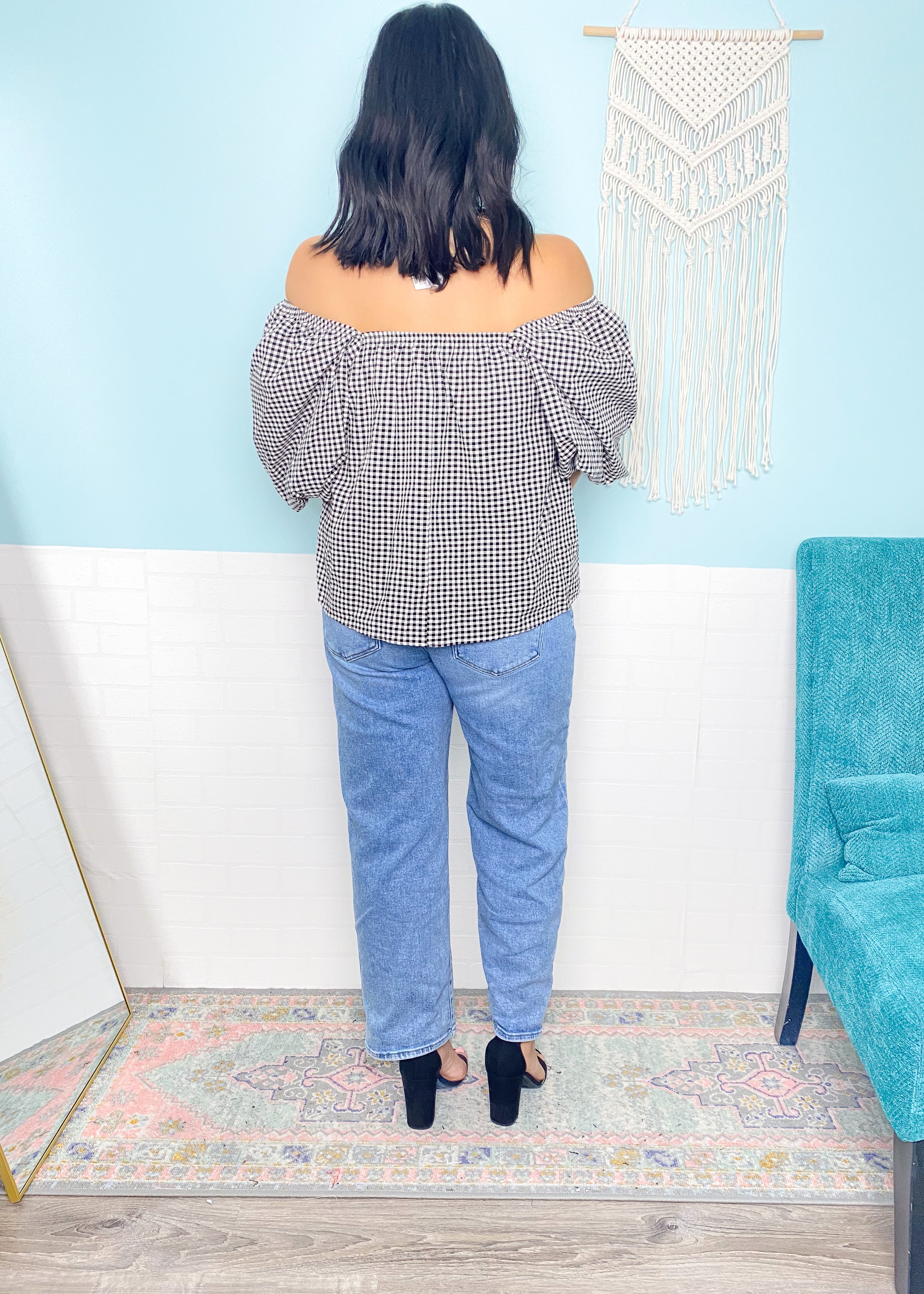 'So Dramatic' Gingham Bubble Sleeve Top