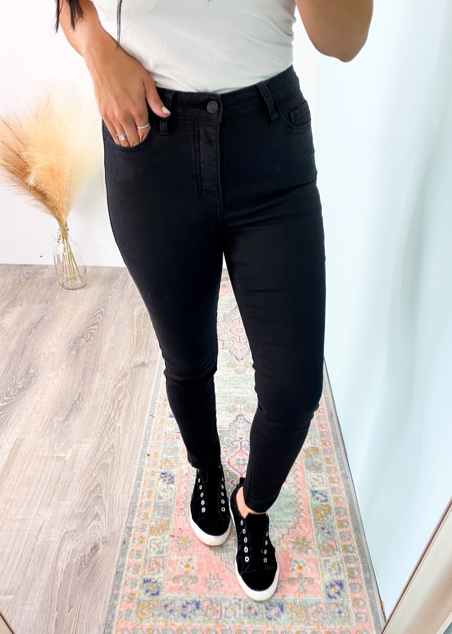 'Shadows' Vervet High Waist Black Ankle Crop Skinny Jeans - Cali Moon Boutique