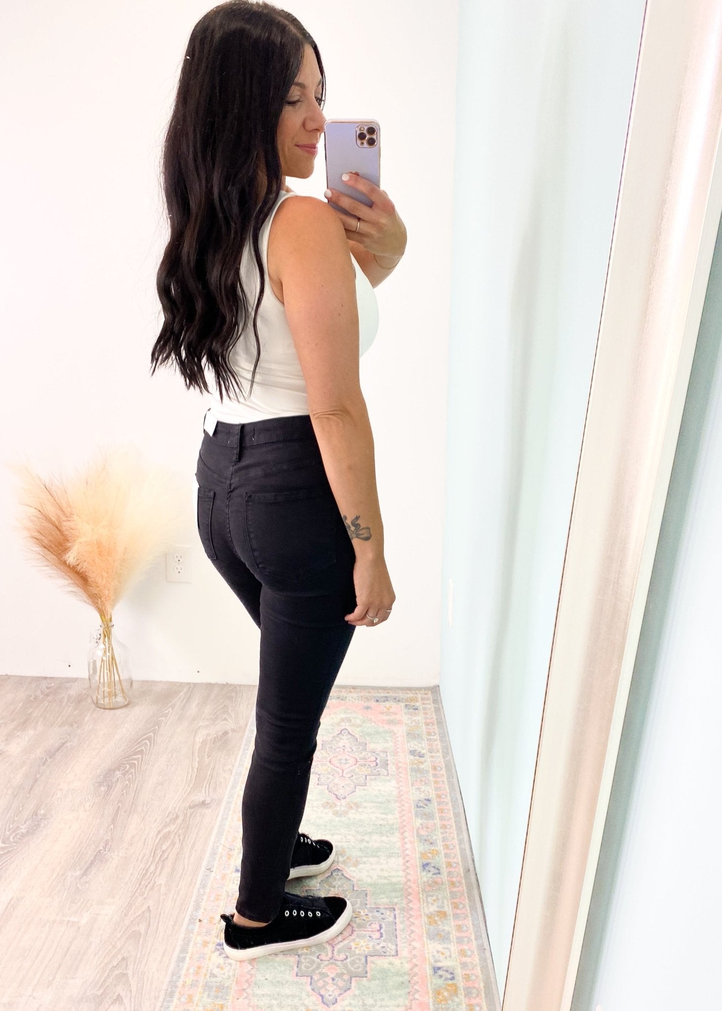 'Shadows' Vervet High Waist Black Ankle Crop Skinny Jeans - Cali Moon Boutique