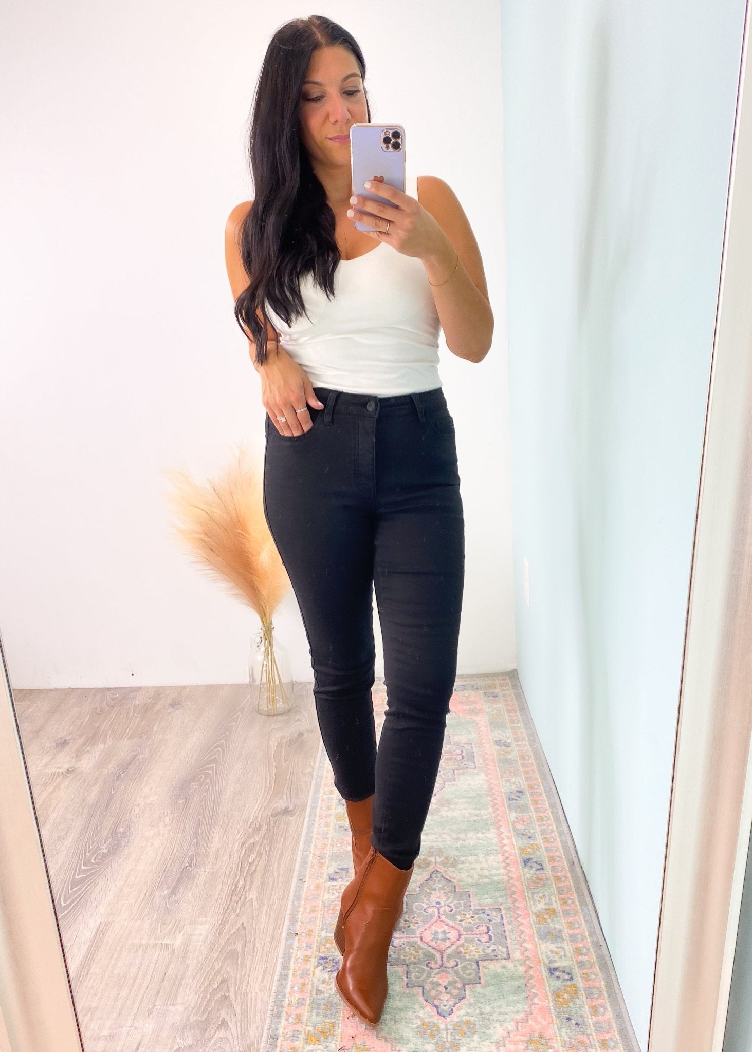 'Shadows' Vervet High Waist Black Ankle Crop Skinny Jeans - Cali Moon Boutique