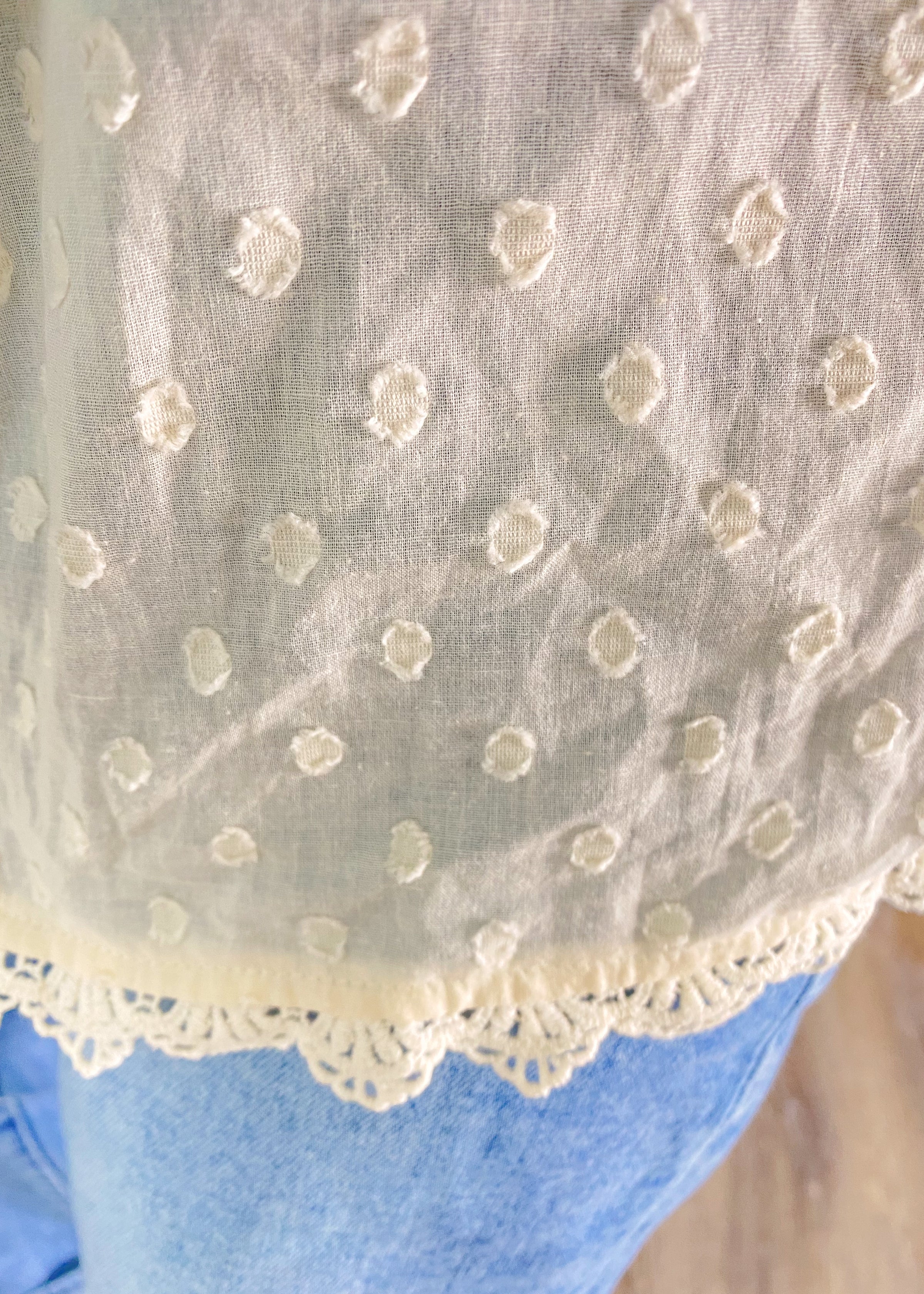 'Dream On' Cream Swiss Dot Lace Trim Top