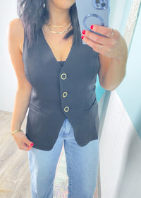 'Park Ave' Black V-Neck Vest