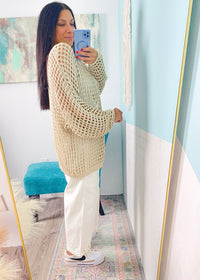 'The Cove' Taupe Oversized Soft Crochet Open Knit Cardigan - Cali Moon Boutique