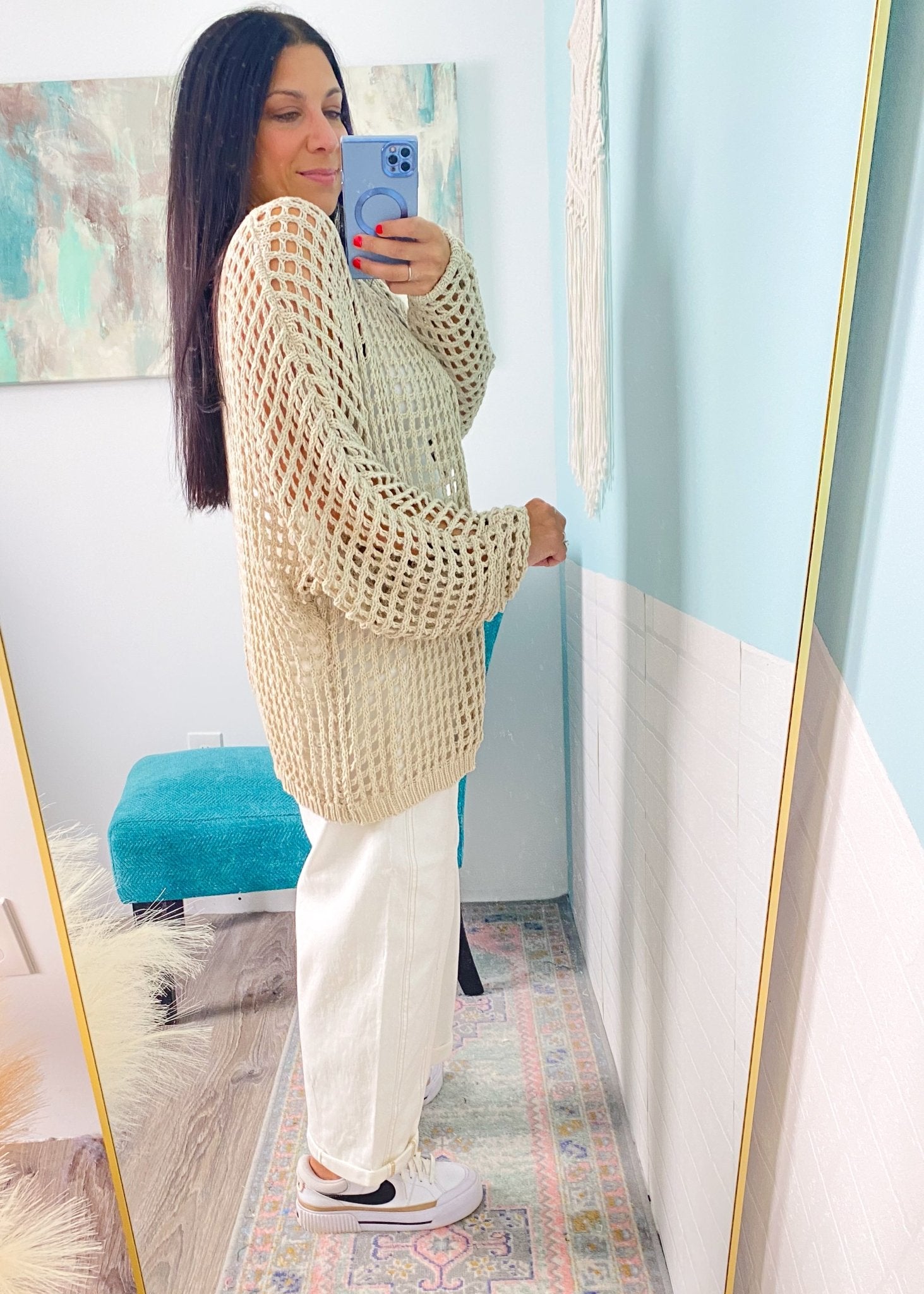 'The Cove' Taupe Oversized Soft Crochet Open Knit Cardigan - Cali Moon Boutique