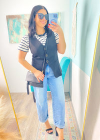 'The Daily Lineup' Black and White Striped Crew Neck Tee
