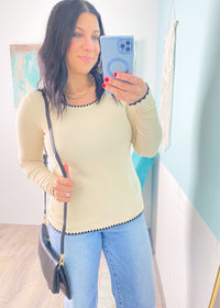 'Easy Does It' Oatmeal Soft Knit with Stitch Trims