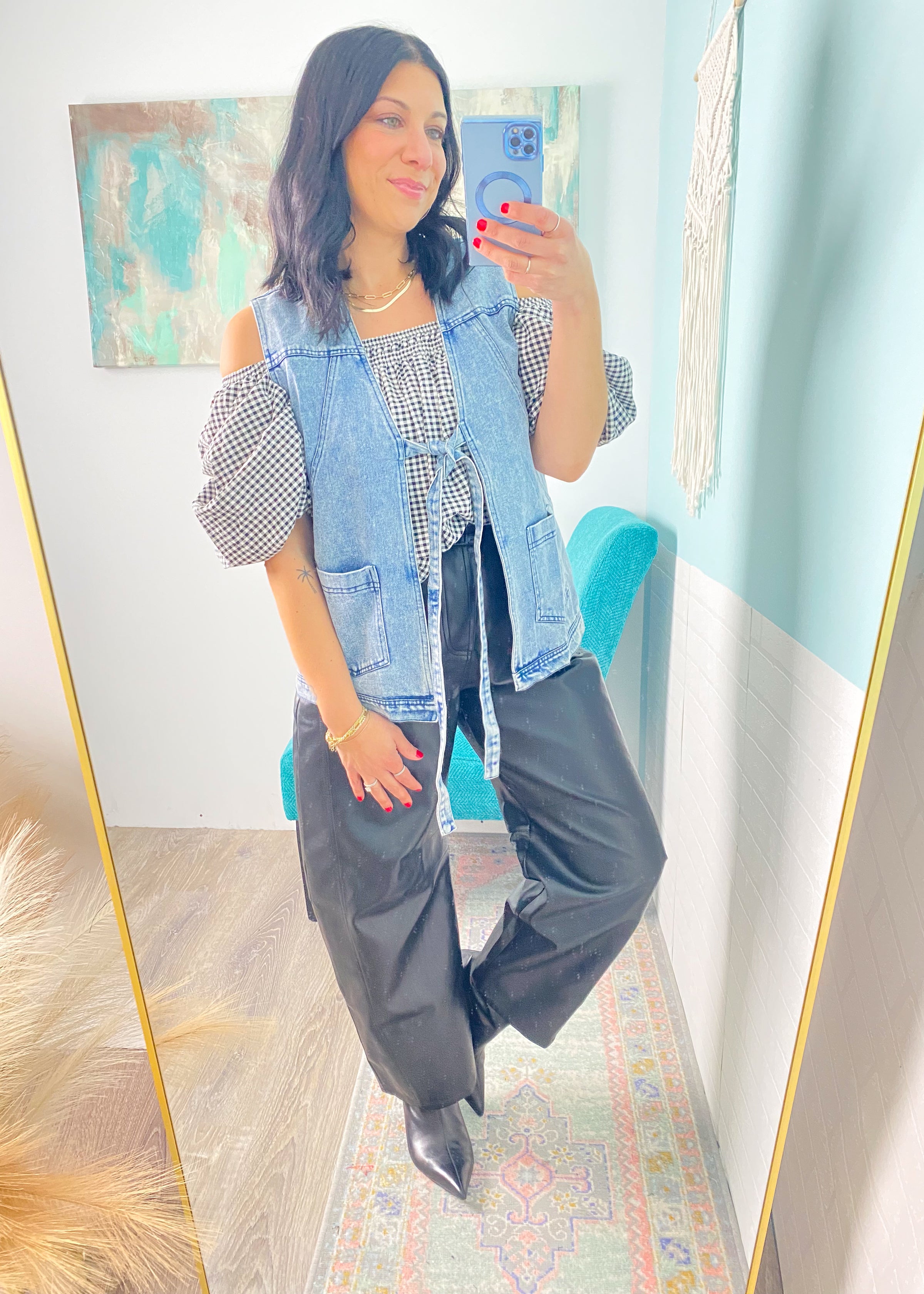 'So Dramatic' Gingham Bubble Sleeve Top