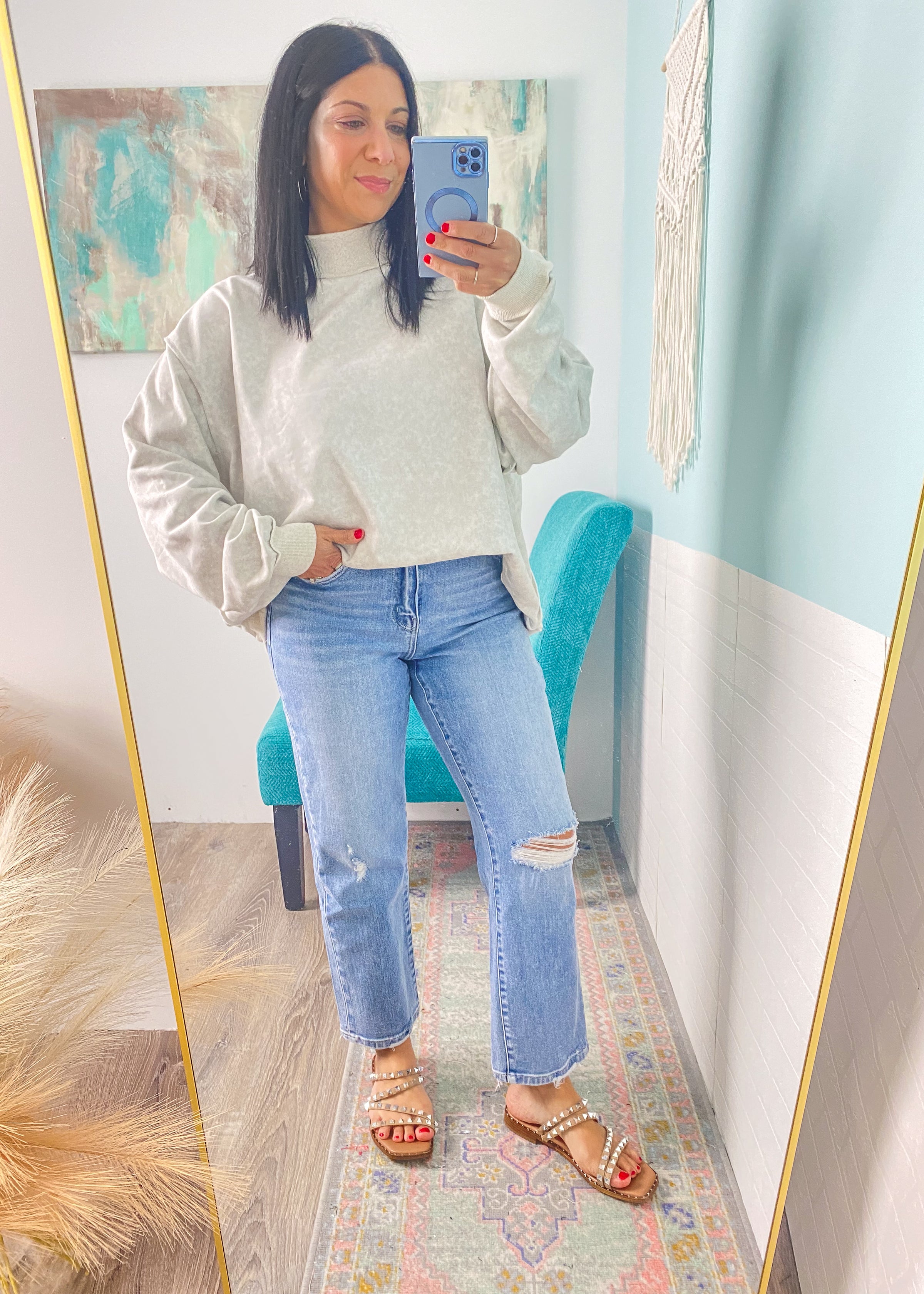 'Alexandra' Vervet High Rise Distressed Ankle Straight Jeans