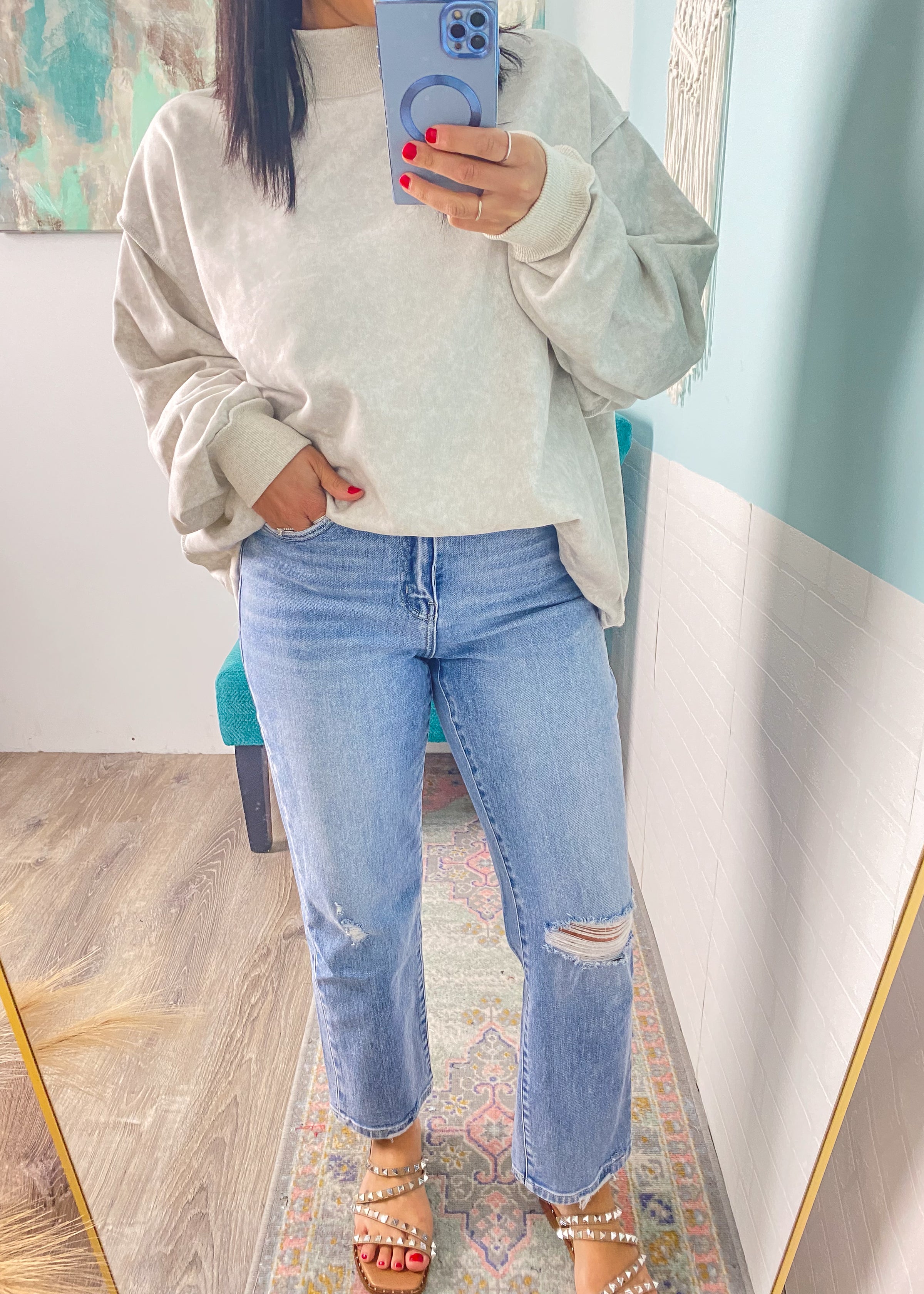 'Alexandra' Vervet High Rise Distressed Ankle Straight Jeans