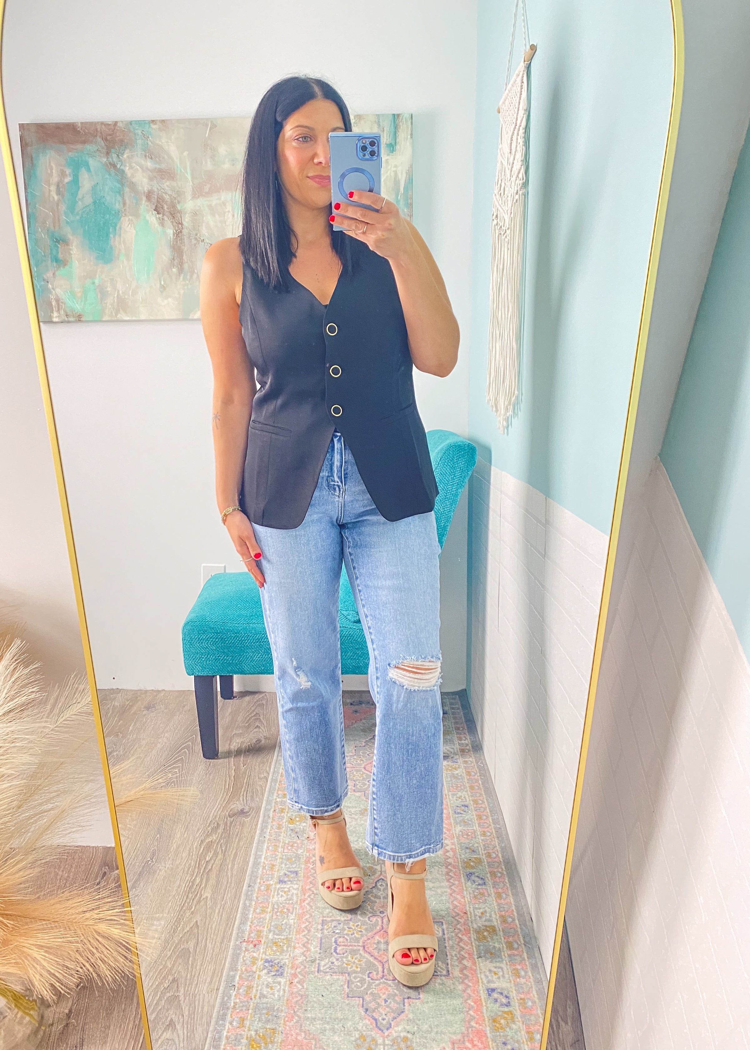 'Alexandra' Vervet High Rise Distressed Ankle Straight Jeans