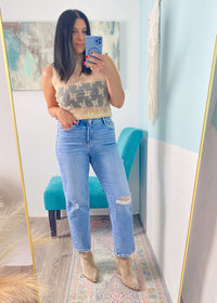 'Alexandra' Vervet High Rise Distressed Ankle Straight Jeans