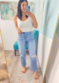 'Alexandra' Vervet High Rise Distressed Ankle Straight Jeans