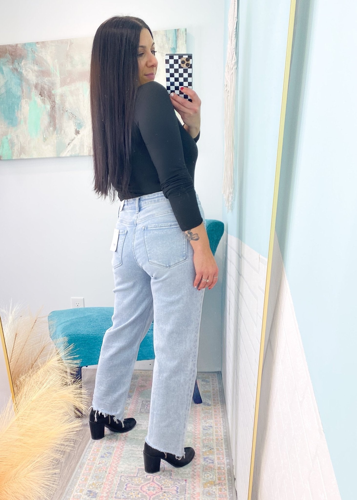 'Calista' Vervet High Waist Slim Wide Comfort Stretch Ankle Length Jeans - Cali Moon Boutique