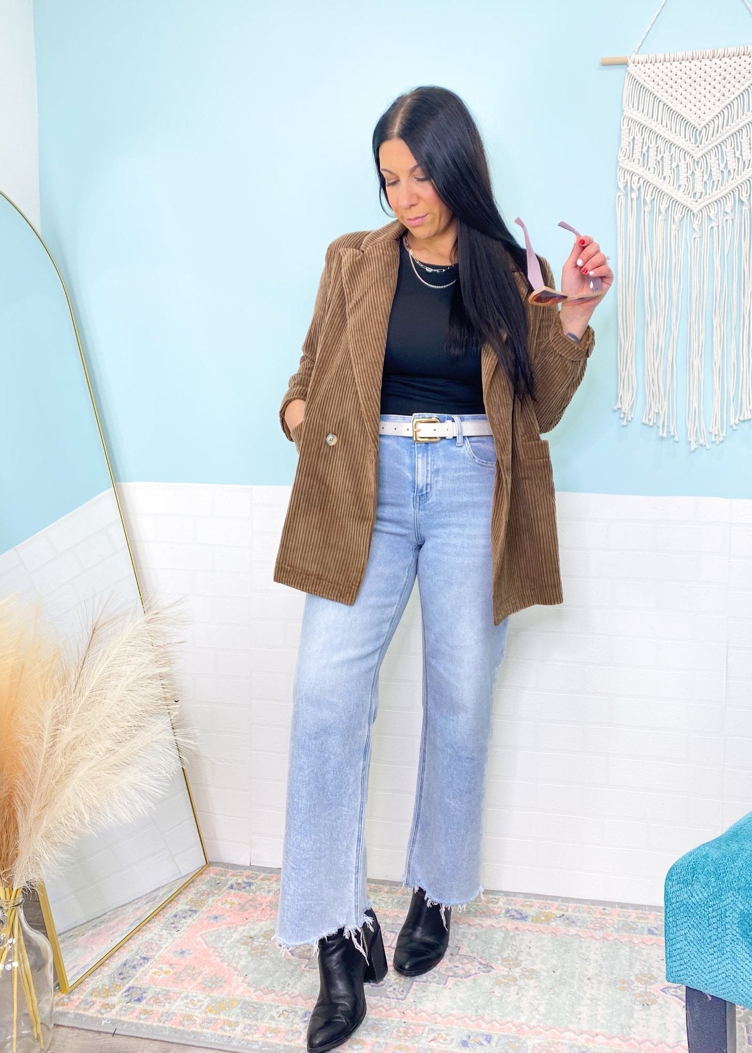 'Calista' Vervet High Waist Slim Wide Comfort Stretch Ankle Length Jeans - Cali Moon Boutique