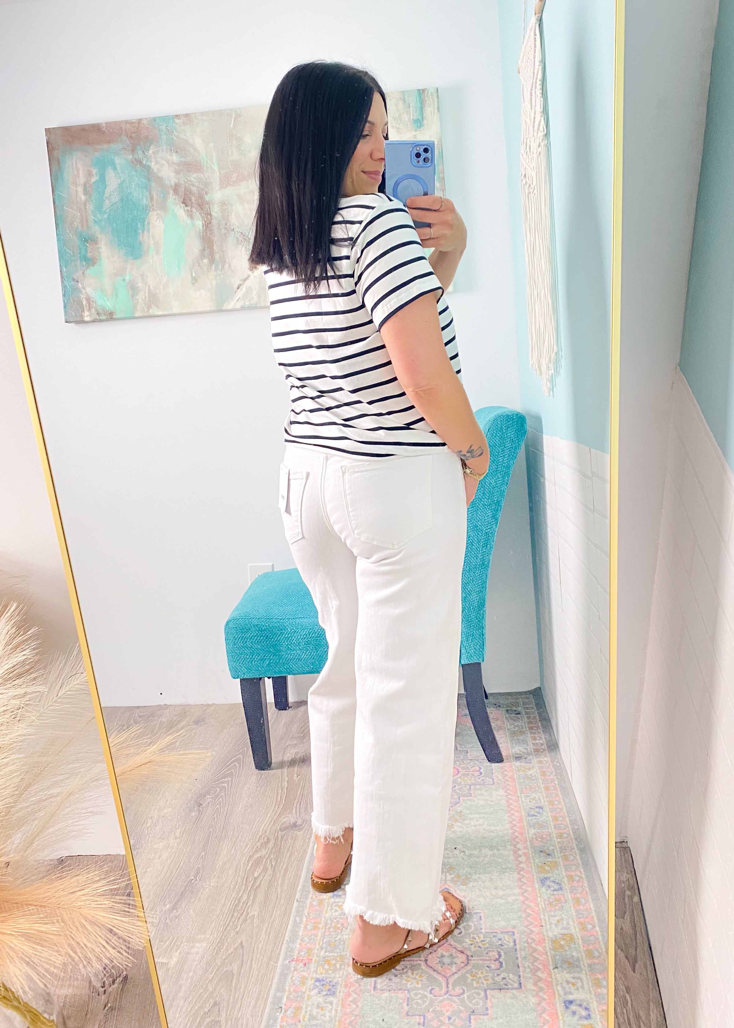 'Jackie' Vervet White Raw Hem Ankle Jeans