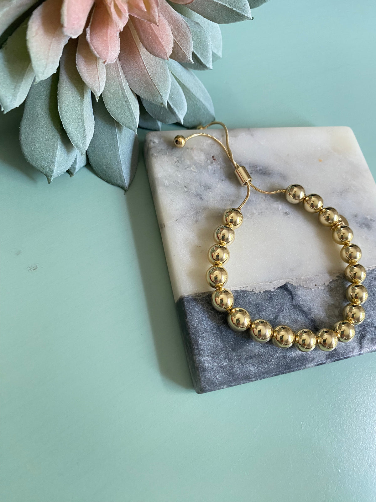 Gold Adjustable Beaded Bracelet- 8mm-Gold Adjustable Beaded Bracelet- 8MM-Cali Moon Boutique, Plainville Connecticut