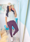 'City Lights' Deep Burgundy Crossover Waist Faux Textured Leggings-Cali Moon Boutique, Plainville Connecticut