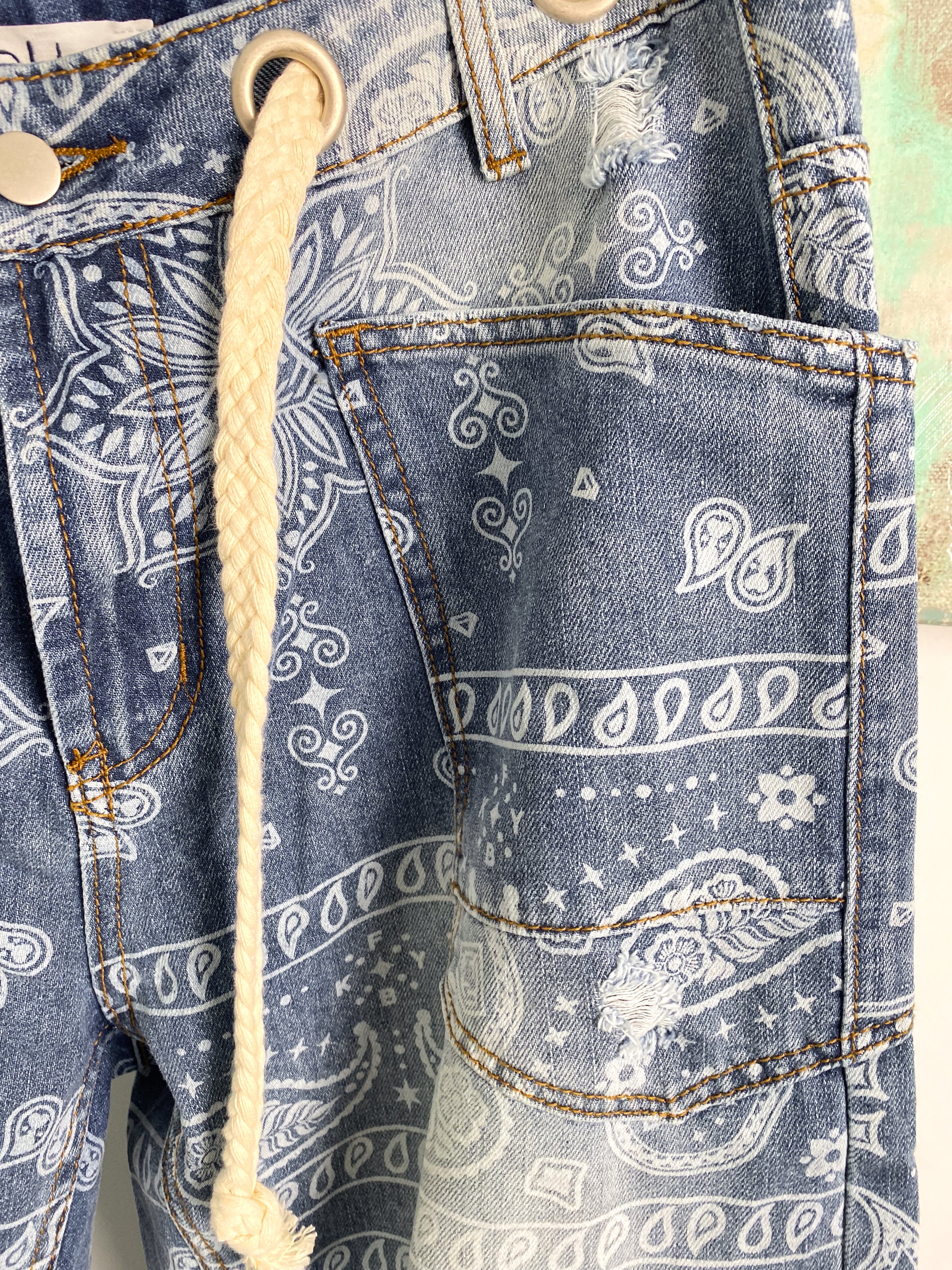 'Poppy' Paisley Printed Drawstring Jeans