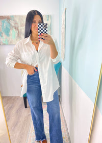 'Milan' White Oversized Boyfriend Fit Button Down Shirt - Cali Moon Boutique