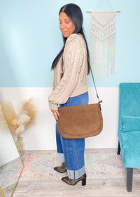 'Jenny' Chocolate Faux Suede Satchel