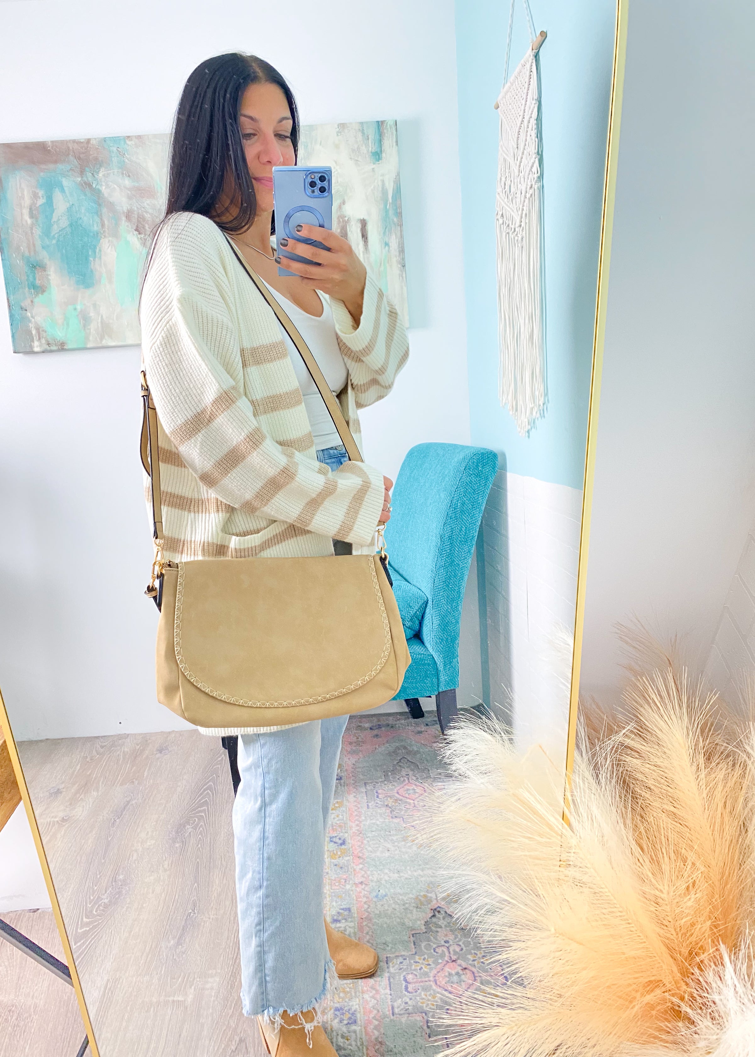 'Jenny' Sand Faux Suede Satchel