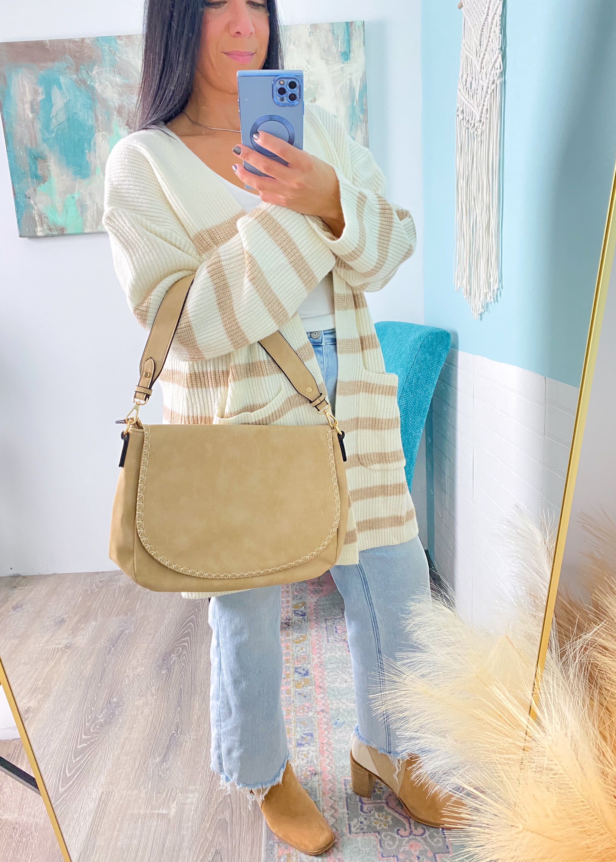 'Jenny' Sand Faux Suede Satchel