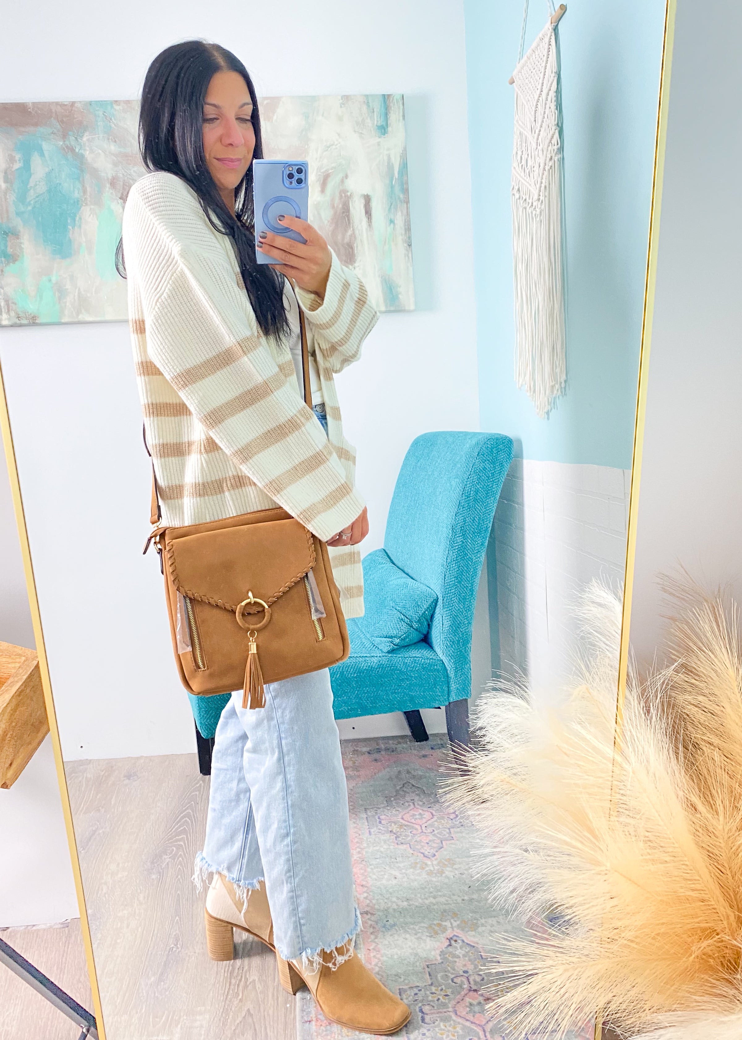 'Demi' Camel Faux Suede Bag