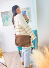 'Jenny' Chocolate Faux Suede Satchel