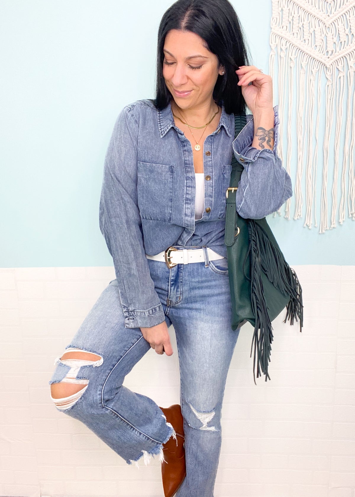 'Hey Darling' Soft Washed Denim Pocket Shirt-Super cute Jean Shirt! Denim never goes out style, but it's especially hot right now! This button front jean shirt has super soft and moveable, non rigid fabric. Wear with other shades of denim, white jeans/pants/shorts, black pants/leggings, printed or solid skirts and more!&nbsp;<br>-Cali Moon Boutique, Plainville Connecticut