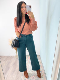 'Autumn' Vervet Balsam Green Wide Leg Cropped Jeans - Cali Moon Boutique