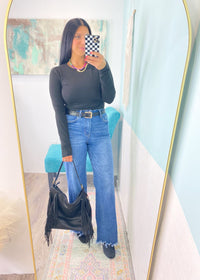 'Home Base' Black Microfiber Super Soft Long Sleeve Tee - Cali Moon Boutique