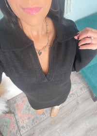'Nora' Black Polo Sweater Dress