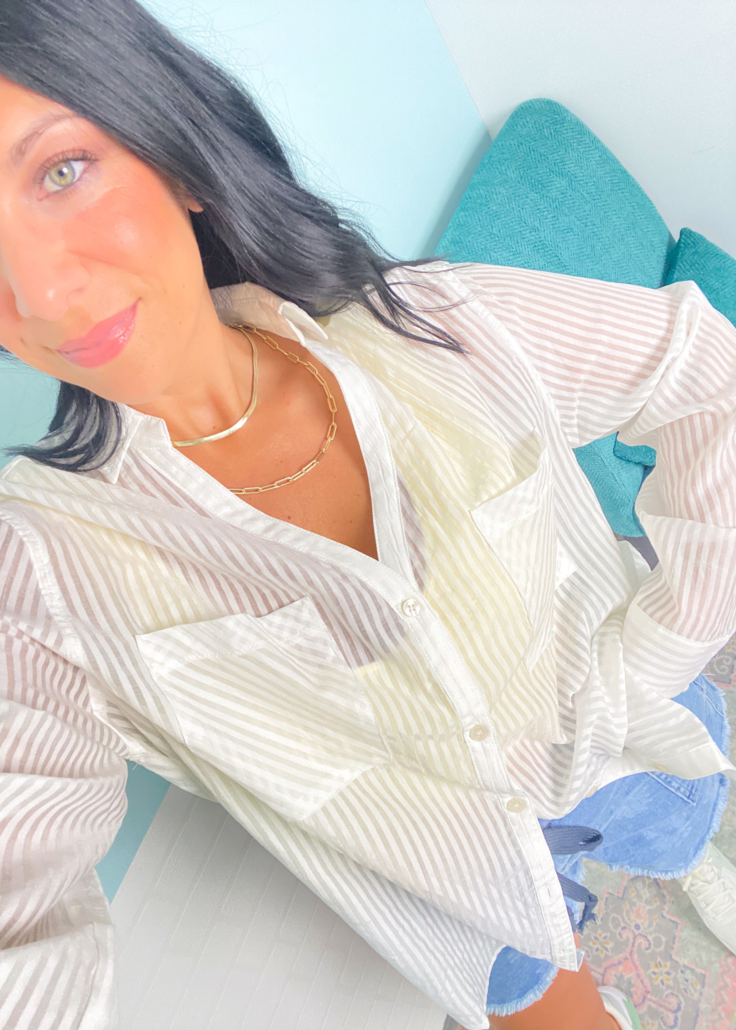'Sea + Salt' Off White Tonal Striped Seersucker Shirt
